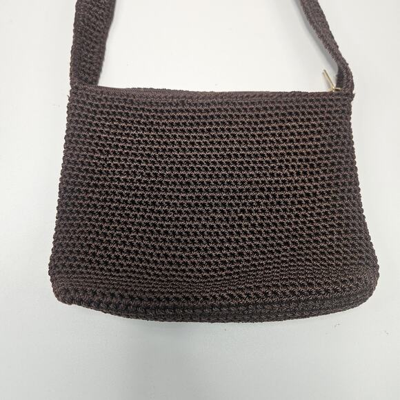 The Sak Chocolate Brown Crochet Shoulder Bag Zip Top Zip Pockets Boho Y2K Small - Picture 3 of 13